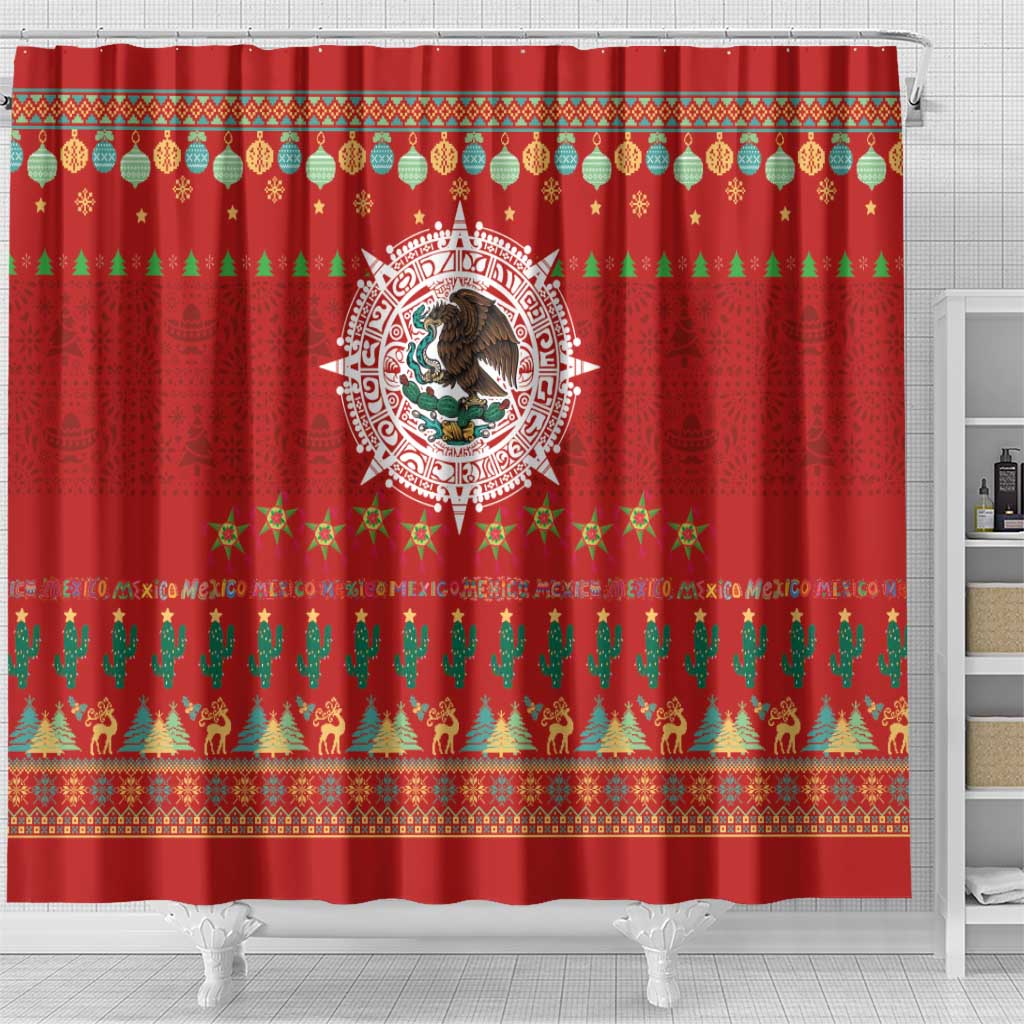 Mexico Merry Christmas Shower Curtain Mexican Cultural Emblem Xmas Style - Wonder Print Shop