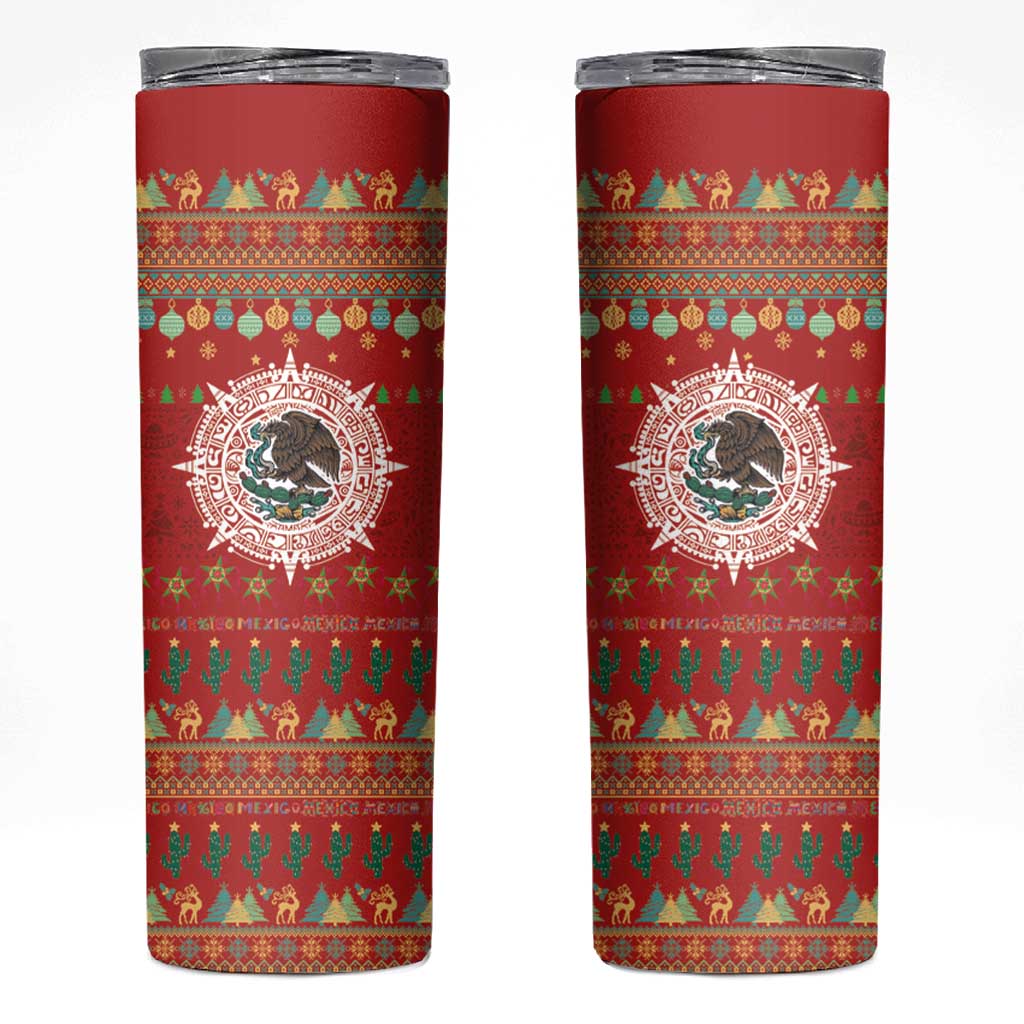 Mexico Merry Christmas Skinny Tumbler Mexican Cultural Emblem Xmas Style - Wonder Print Shop