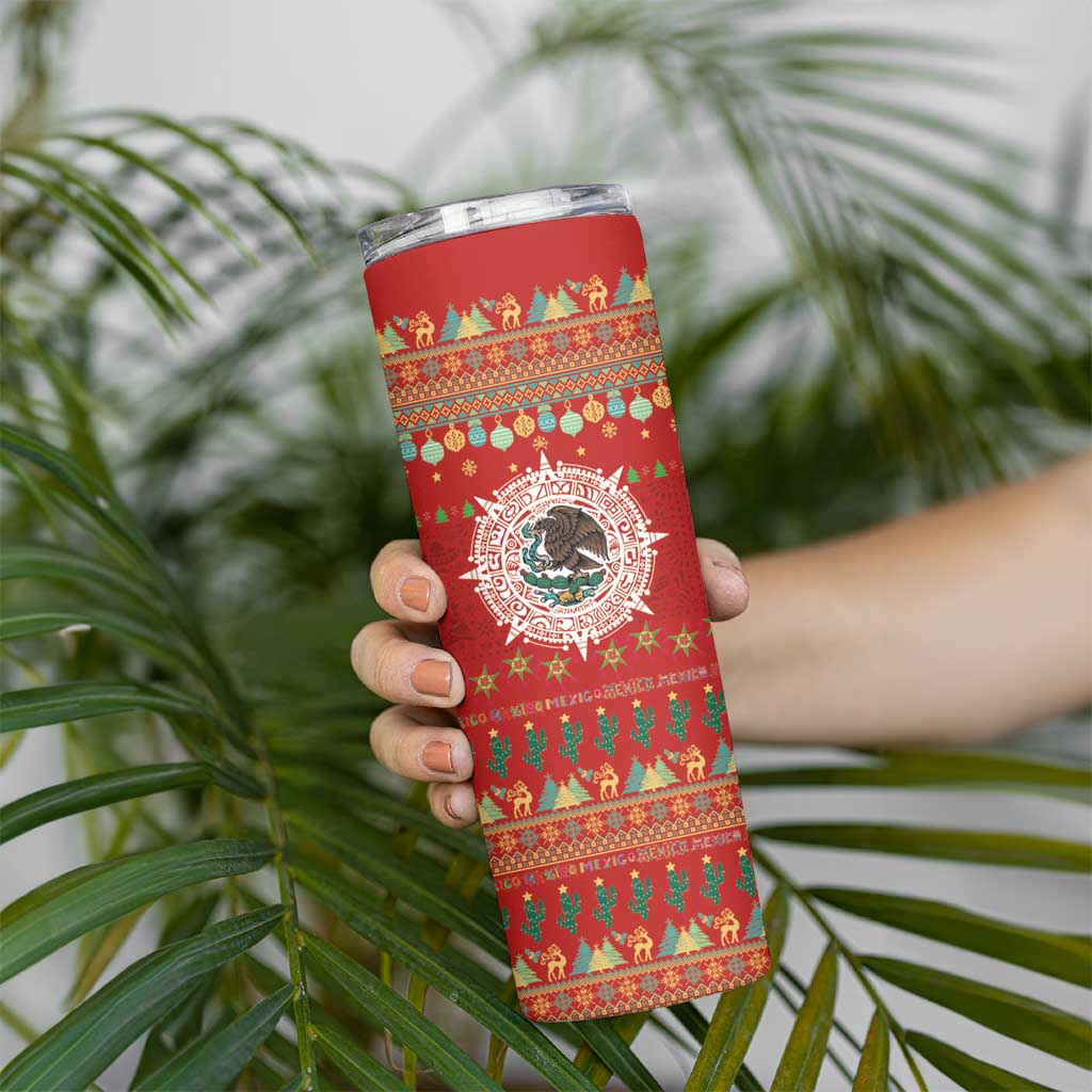 Mexico Merry Christmas Skinny Tumbler Mexican Cultural Emblem Xmas Style - Wonder Print Shop