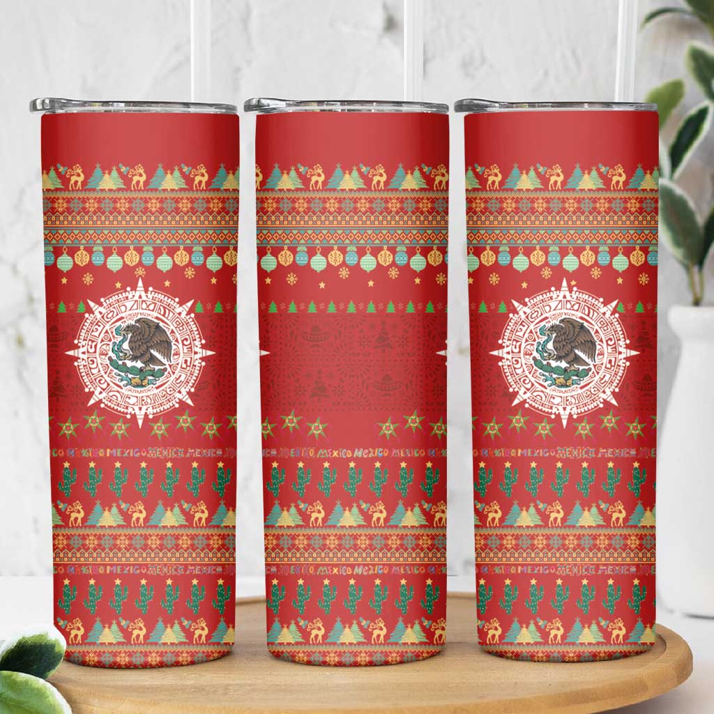 Mexico Merry Christmas Skinny Tumbler Mexican Cultural Emblem Xmas Style - Wonder Print Shop