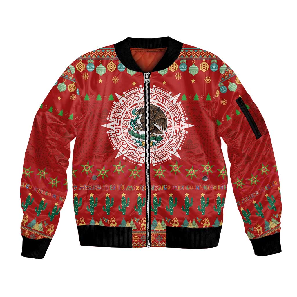 Mexico Merry Christmas Sleeve Zip Bomber Jacket Mexican Cultural Emblem Xmas Style - Wonder Print Shop