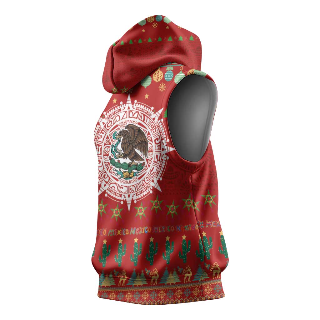 Mexico Merry Christmas Sleeveless Hoodie Mexican Cultural Emblem Xmas Style - Wonder Print Shop