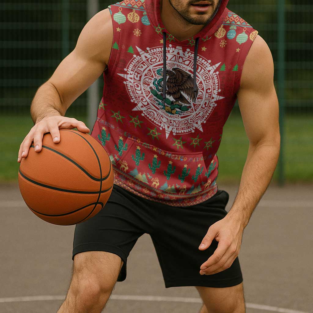 Mexico Merry Christmas Sleeveless Hoodie Mexican Cultural Emblem Xmas Style - Wonder Print Shop