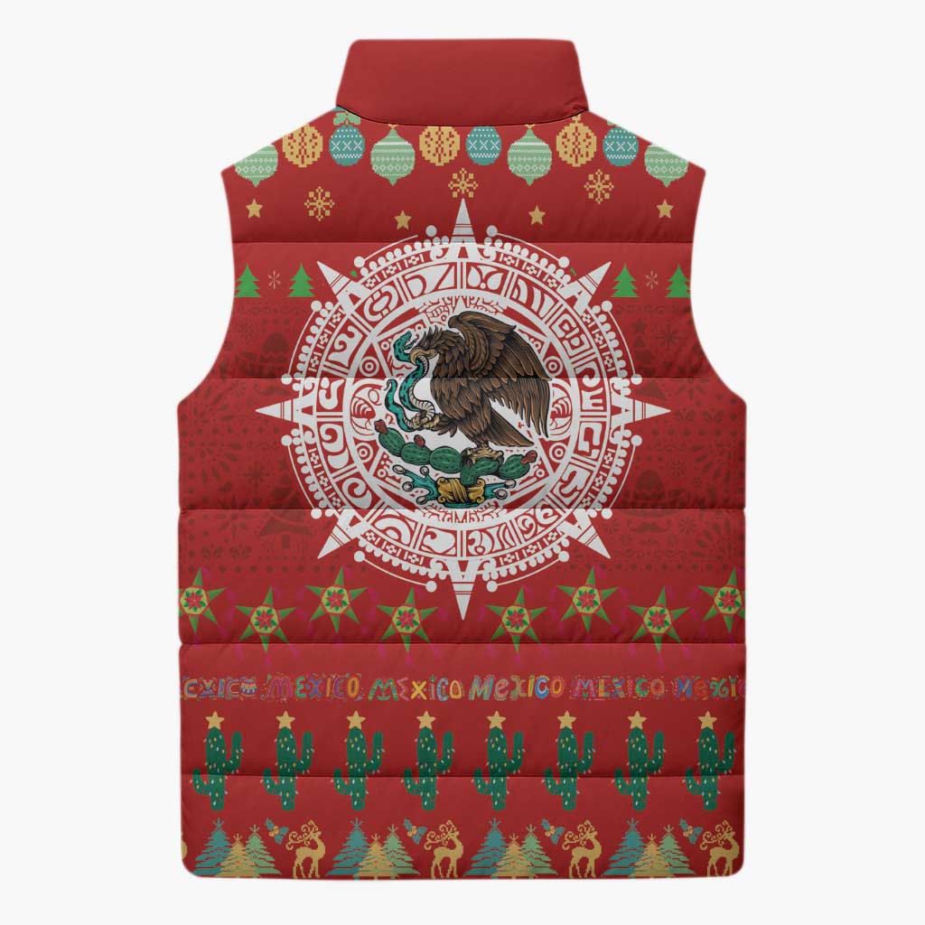 Mexico Merry Christmas Sleeveless Puffer Jacket Mexican Cultural Emblem Xmas Style - Wonder Print Shop