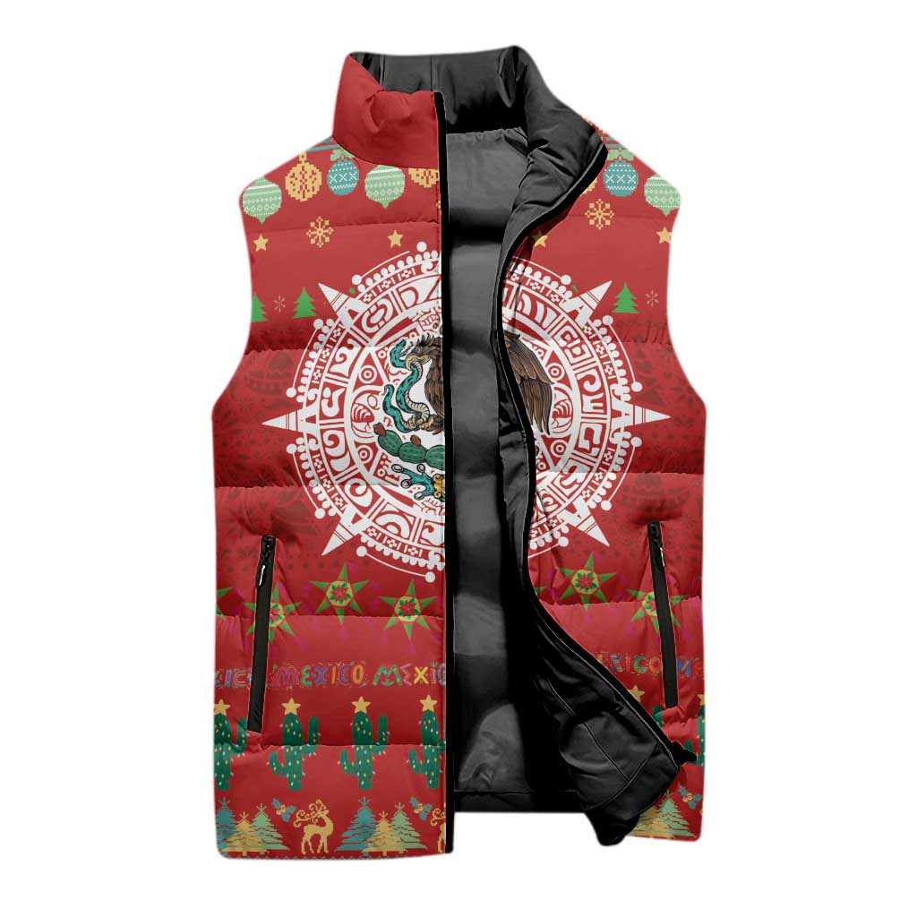Mexico Merry Christmas Sleeveless Puffer Jacket Mexican Cultural Emblem Xmas Style - Wonder Print Shop