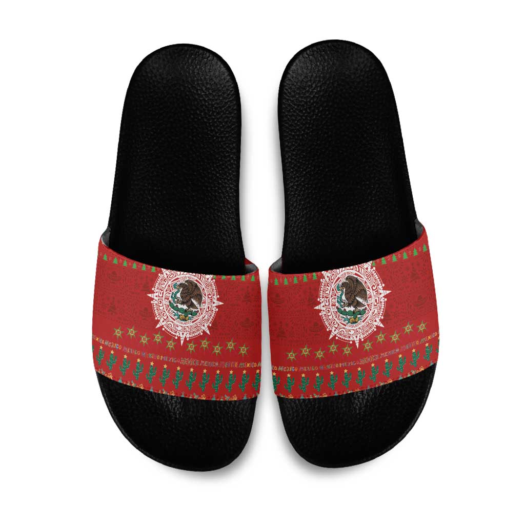 Mexico Merry Christmas Slide Sandals Mexican Cultural Emblem Xmas Style - Wonder Print Shop