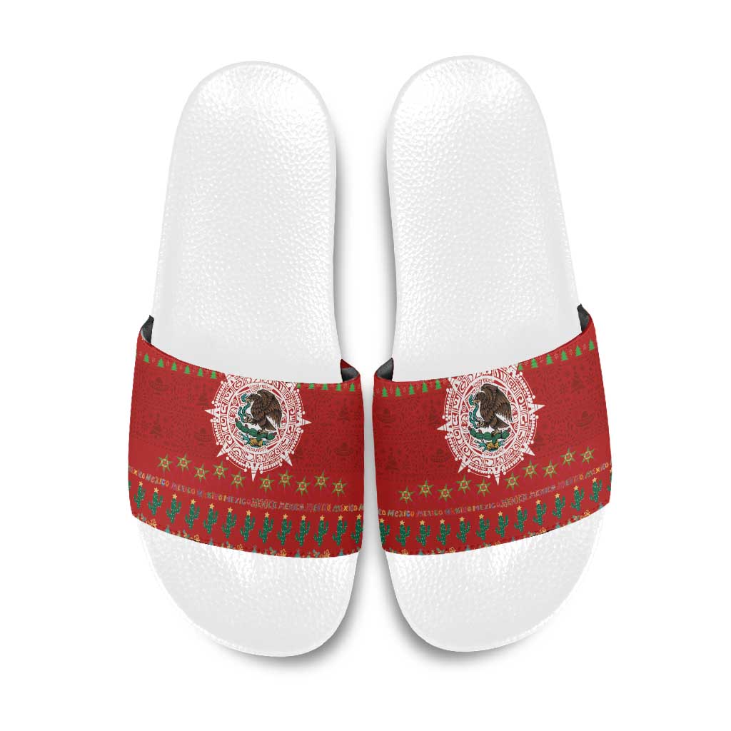 Mexico Merry Christmas Slide Sandals Mexican Cultural Emblem Xmas Style - Wonder Print Shop