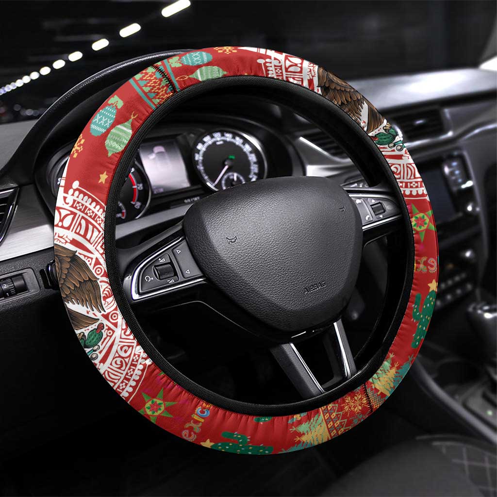 Mexico Merry Christmas Steering Wheel Cover Mexican Cultural Emblem Xmas Style - Wonder Print Shop