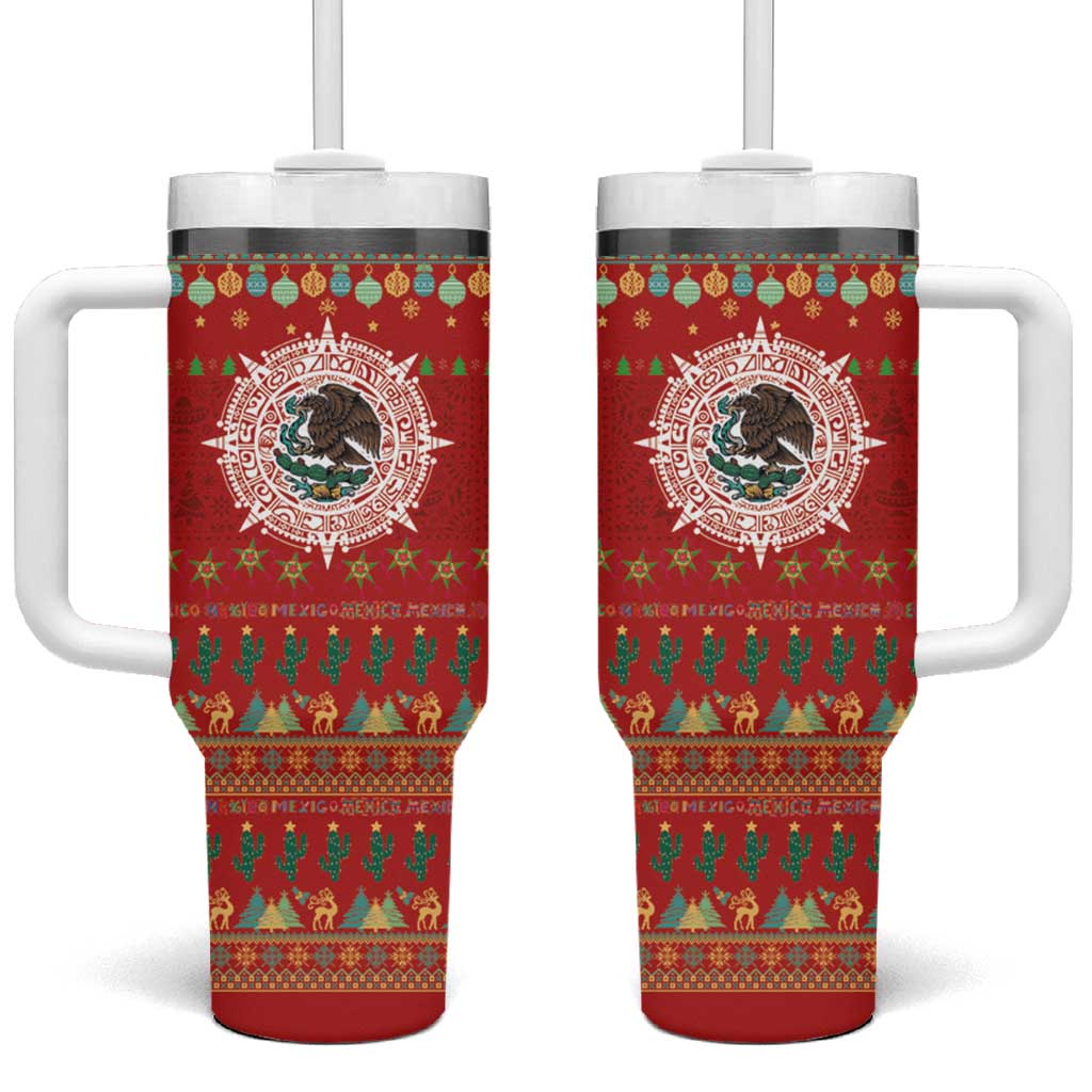 Mexico Merry Christmas Tumbler With Handle Mexican Cultural Emblem Xmas Style - Wonder Print Shop