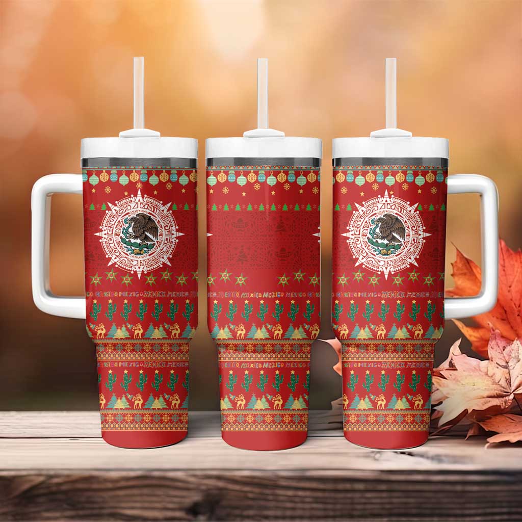Mexico Merry Christmas Tumbler With Handle Mexican Cultural Emblem Xmas Style - Wonder Print Shop