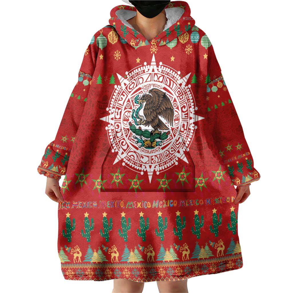 Mexico Merry Christmas Wearable Blanket Hoodie Mexican Cultural Emblem Xmas Style - Wonder Print Shop