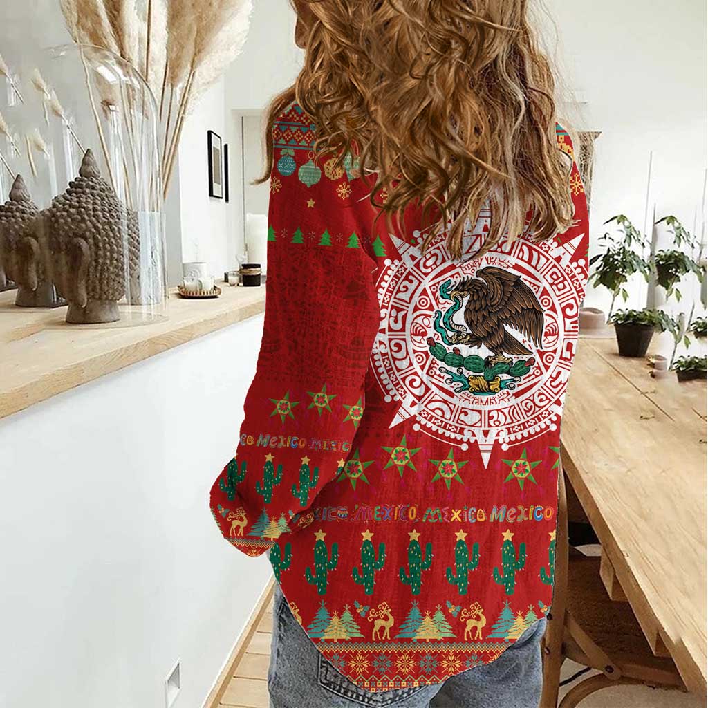 Mexico Merry Christmas Women Casual Shirt Mexican Cultural Emblem Xmas Style - Wonder Print Shop