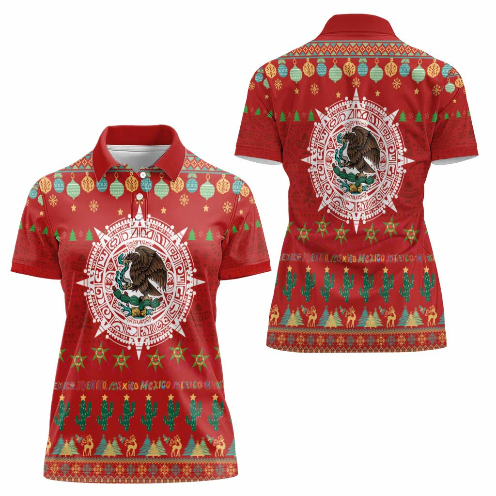 Mexico Merry Christmas Women Polo Shirt Mexican Cultural Emblem Xmas Style - Wonder Print Shop