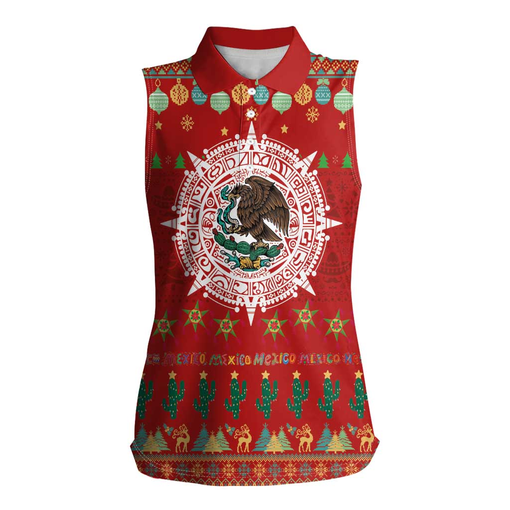 Mexico Merry Christmas Women Sleeveless Polo Shirt Mexican Cultural Emblem Xmas Style - Wonder Print Shop