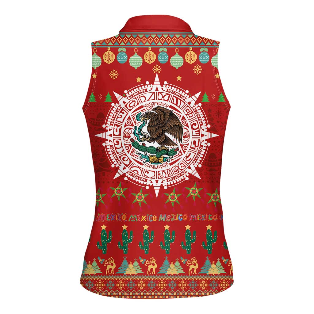 Mexico Merry Christmas Women Sleeveless Polo Shirt Mexican Cultural Emblem Xmas Style - Wonder Print Shop