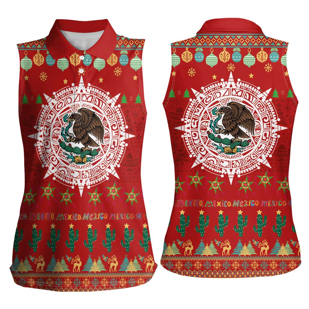 Mexico Merry Christmas Women Sleeveless Polo Shirt Mexican Cultural Emblem Xmas Style - Wonder Print Shop