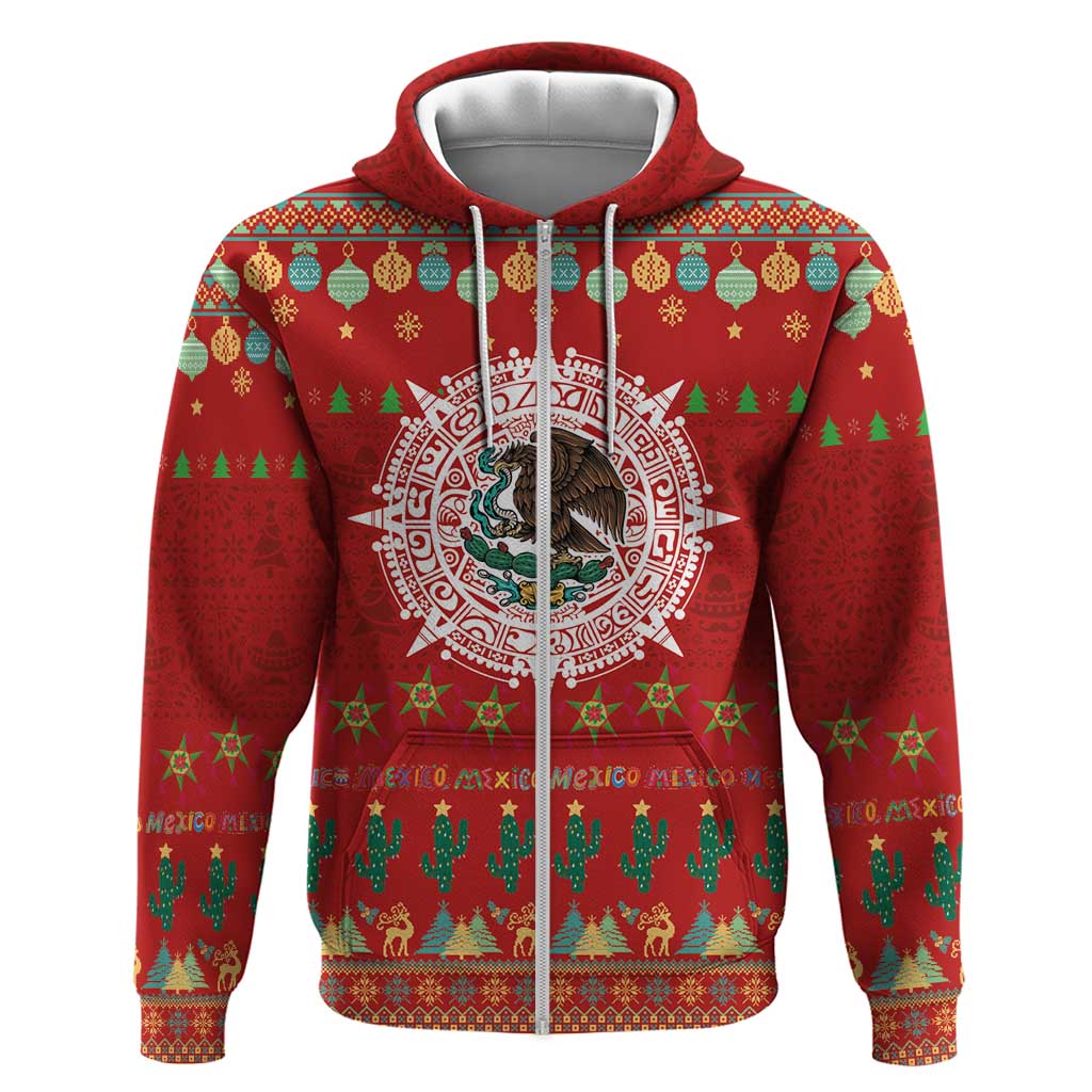 Mexico Merry Christmas Zip Hoodie Mexican Cultural Emblem Xmas Style - Wonder Print Shop
