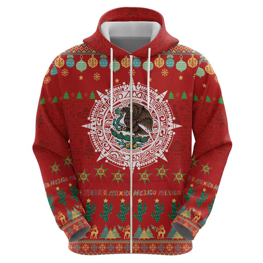 Mexico Merry Christmas Zip Hoodie Mexican Cultural Emblem Xmas Style - Wonder Print Shop
