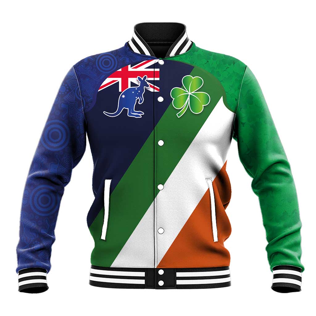 Custom Ireland and Australia Baseball Jacket Shamrocks and Aboriginal Art