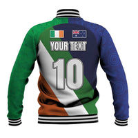 Custom Ireland and Australia Baseball Jacket Shamrocks and Aboriginal Art