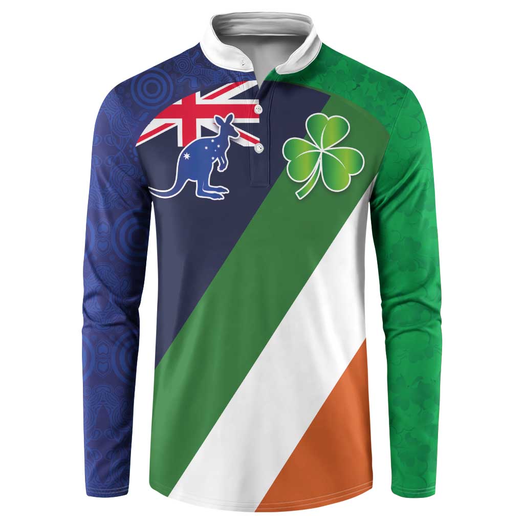 Custom Ireland and Australia Button Sweatshirt Shamrocks and Aboriginal Art