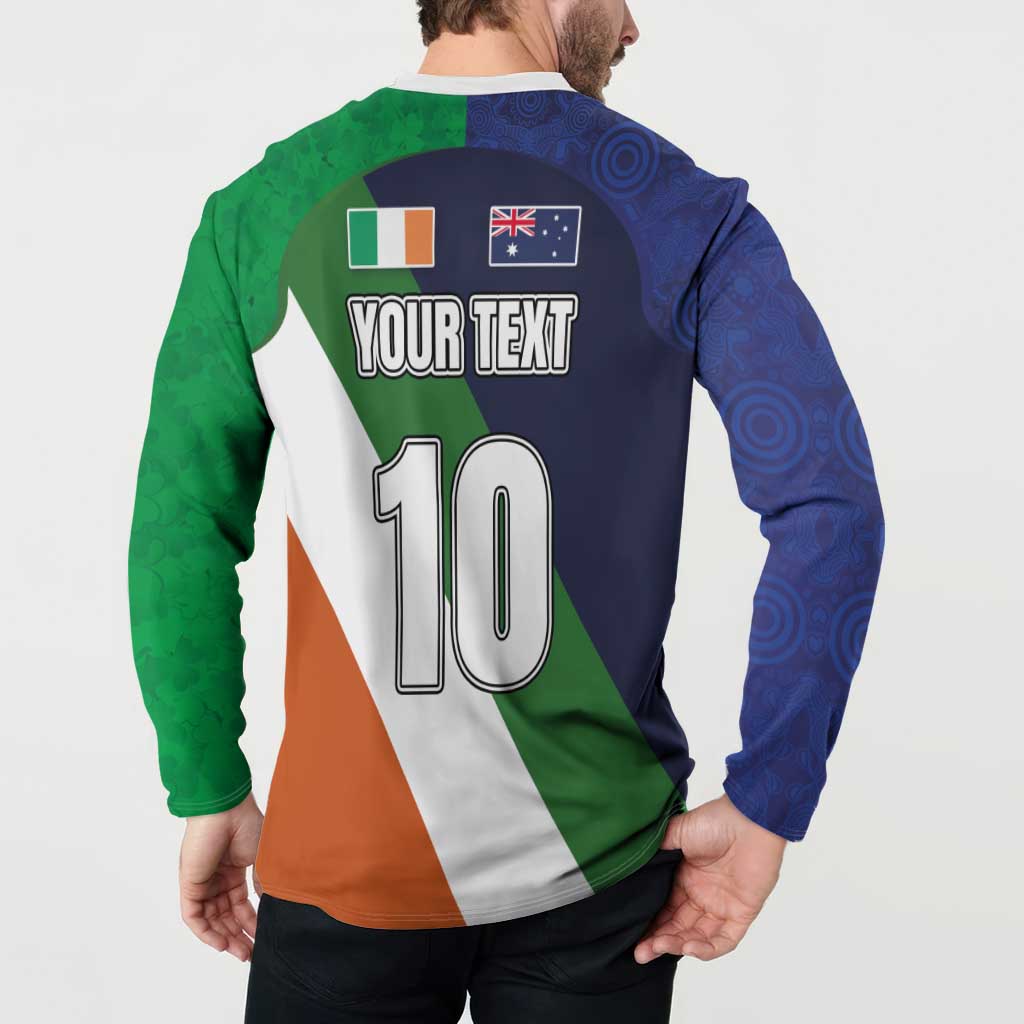 Custom Ireland and Australia Button Sweatshirt Shamrocks and Aboriginal Art