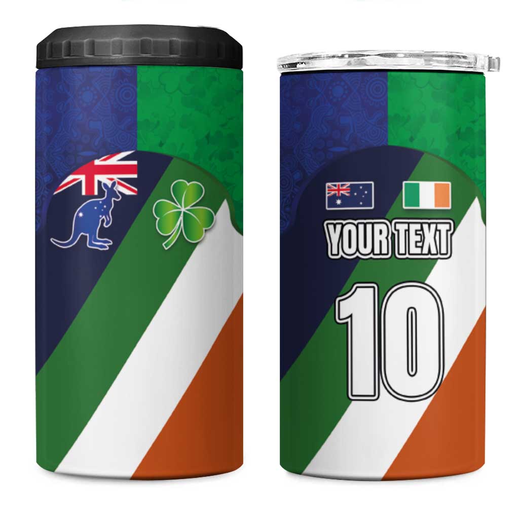Custom Ireland and Australia 4 in 1 Can Cooler Tumbler Shamrocks and Aboriginal Art