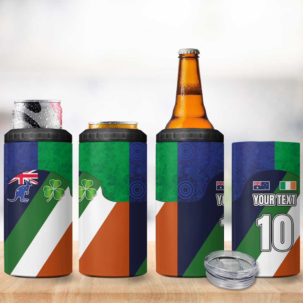 Custom Ireland and Australia 4 in 1 Can Cooler Tumbler Shamrocks and Aboriginal Art