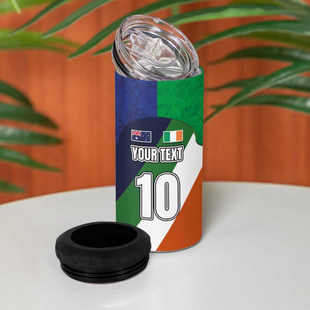 Custom Ireland and Australia 4 in 1 Can Cooler Tumbler Shamrocks and Aboriginal Art