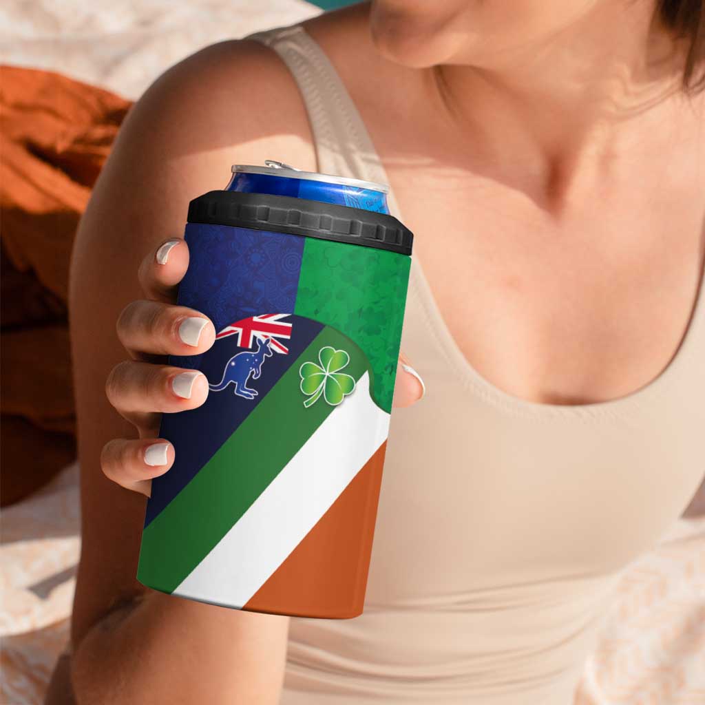 Custom Ireland and Australia 4 in 1 Can Cooler Tumbler Shamrocks and Aboriginal Art