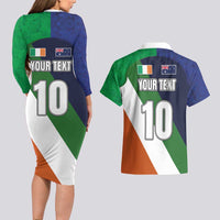 Custom Ireland and Australia Couples Matching Long Sleeve Bodycon Dress and Hawaiian Shirt Shamrocks and Aboriginal Art