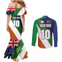 Custom Ireland and Australia Couples Matching Mermaid Dress and Long Sleeve Button Shirt Shamrocks and Aboriginal Art