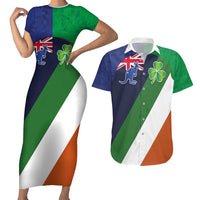 Custom Ireland and Australia Couples Matching Short Sleeve Bodycon Dress and Hawaiian Shirt Shamrocks and Aboriginal Art