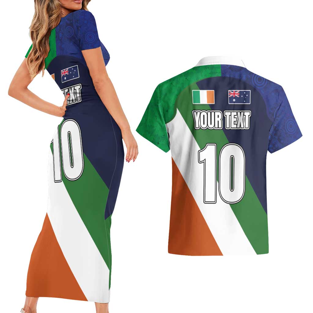 Custom Ireland and Australia Couples Matching Short Sleeve Bodycon Dress and Hawaiian Shirt Shamrocks and Aboriginal Art