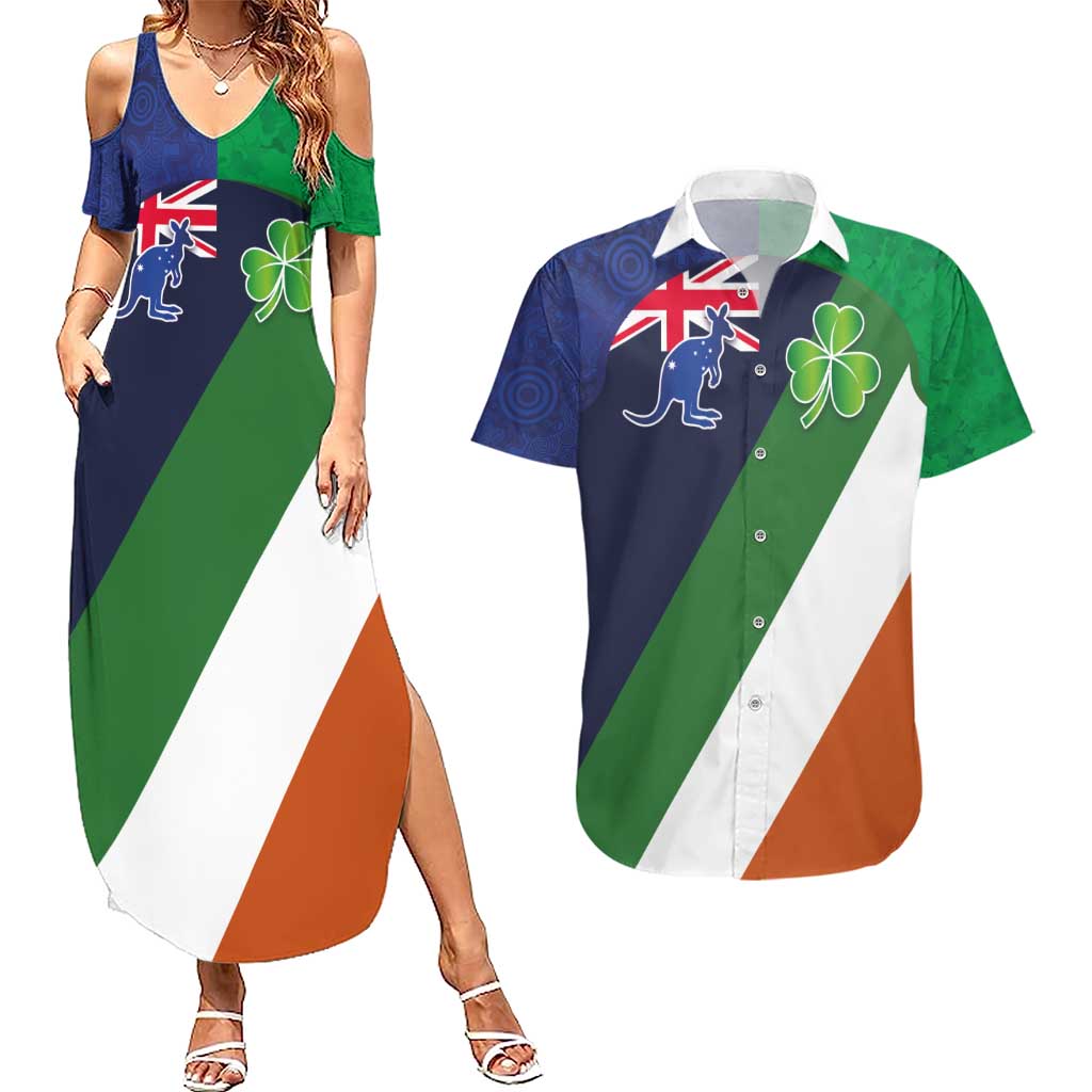 Custom Ireland and Australia Couples Matching Summer Maxi Dress and Hawaiian Shirt Shamrocks and Aboriginal Art