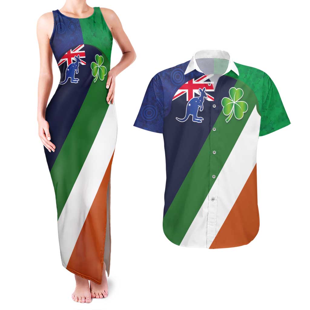 Custom Ireland and Australia Couples Matching Tank Maxi Dress and Hawaiian Shirt Shamrocks and Aboriginal Art
