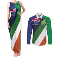 Custom Ireland and Australia Couples Matching Tank Maxi Dress and Long Sleeve Button Shirt Shamrocks and Aboriginal Art