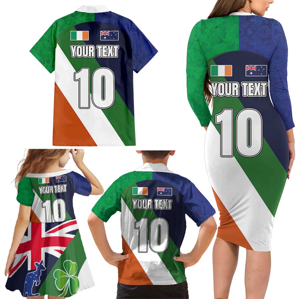 Custom Ireland and Australia Family Matching Long Sleeve Bodycon Dress and Hawaiian Shirt Shamrocks and Aboriginal Art
