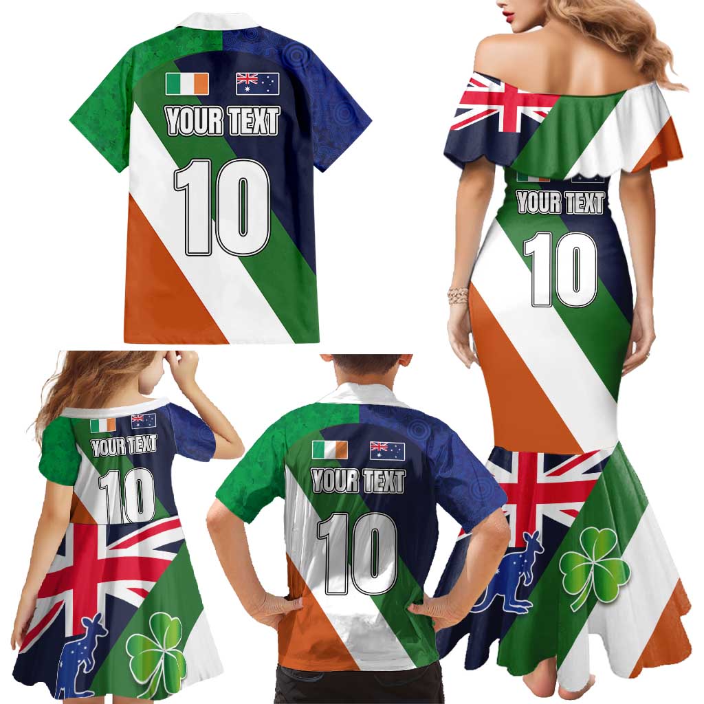 Custom Ireland and Australia Family Matching Mermaid Dress and Hawaiian Shirt Shamrocks and Aboriginal Art
