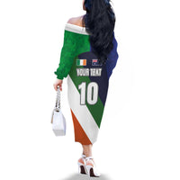 Custom Ireland and Australia Family Matching Off The Shoulder Long Sleeve Dress and Hawaiian Shirt Shamrocks and Aboriginal Art