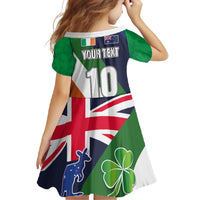 Custom Ireland and Australia Family Matching Off Shoulder Maxi Dress and Hawaiian Shirt Shamrocks and Aboriginal Art