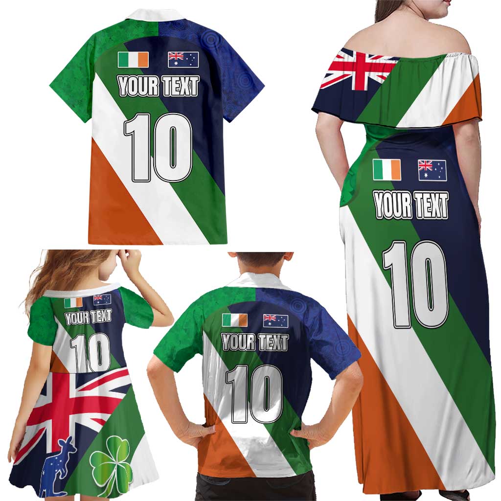 Custom Ireland and Australia Family Matching Off Shoulder Maxi Dress and Hawaiian Shirt Shamrocks and Aboriginal Art