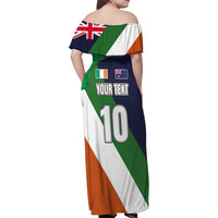 Custom Ireland and Australia Family Matching Off Shoulder Maxi Dress and Hawaiian Shirt Shamrocks and Aboriginal Art