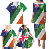 Custom Ireland and Australia Family Matching Puletasi and Hawaiian Shirt Shamrocks and Aboriginal Art