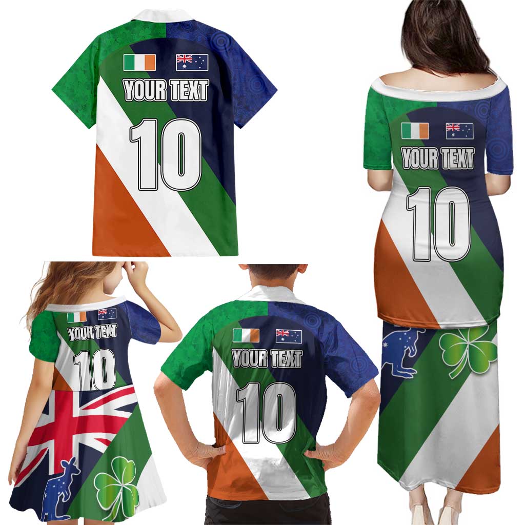 Custom Ireland and Australia Family Matching Puletasi and Hawaiian Shirt Shamrocks and Aboriginal Art