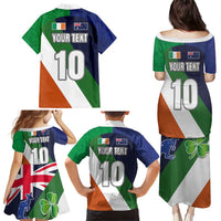 Custom Ireland and Australia Family Matching Puletasi and Hawaiian Shirt Shamrocks and Aboriginal Art