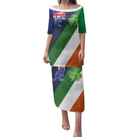 Custom Ireland and Australia Family Matching Puletasi and Hawaiian Shirt Shamrocks and Aboriginal Art