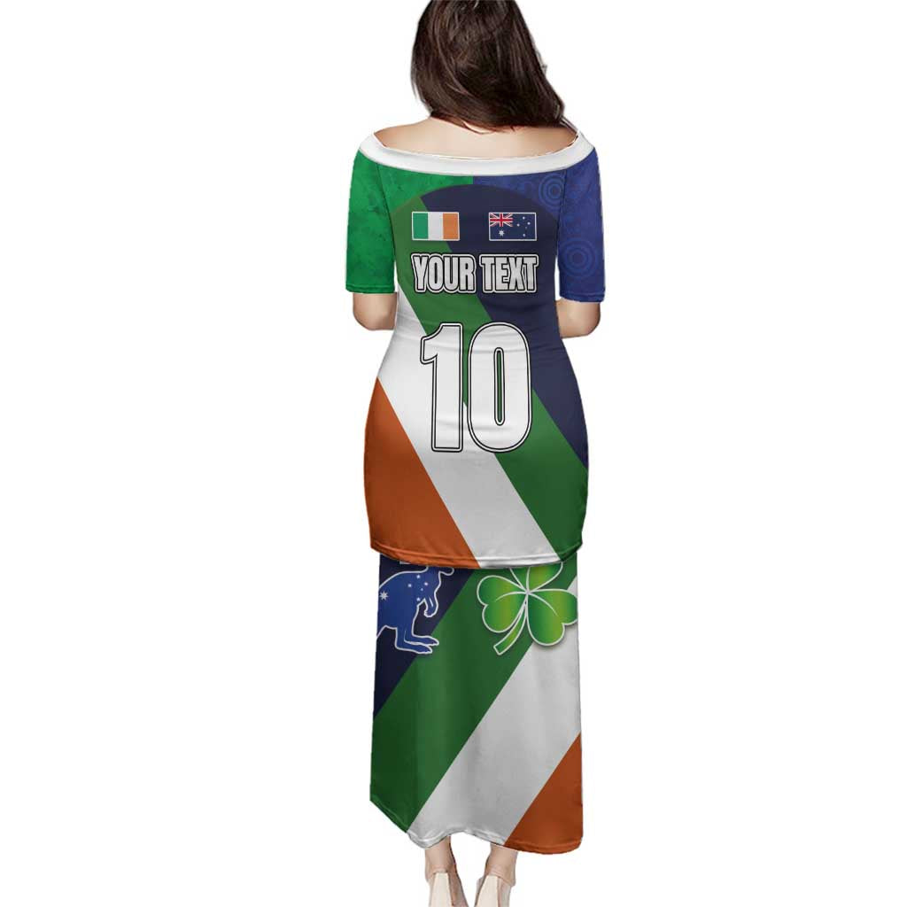 Custom Ireland and Australia Family Matching Puletasi and Hawaiian Shirt Shamrocks and Aboriginal Art