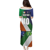 Custom Ireland and Australia Family Matching Puletasi and Hawaiian Shirt Shamrocks and Aboriginal Art