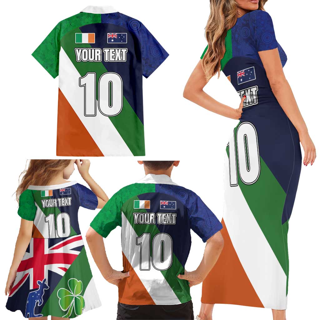 Custom Ireland and Australia Family Matching Short Sleeve Bodycon Dress and Hawaiian Shirt Shamrocks and Aboriginal Art